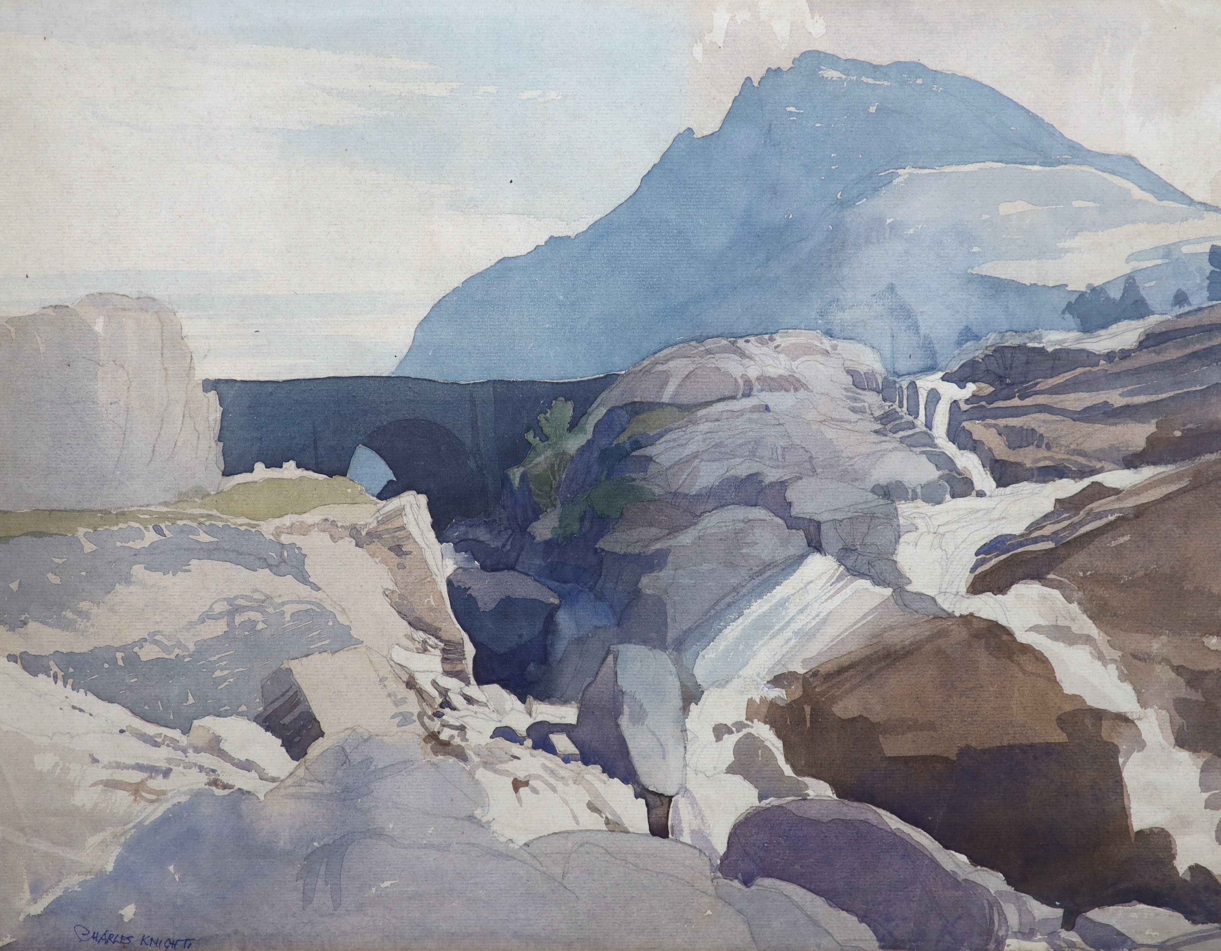 Charles Knight (British, 1901-1990), 'Rhaidar Ogwen, North Wales', watercolour, 36 x 47cm